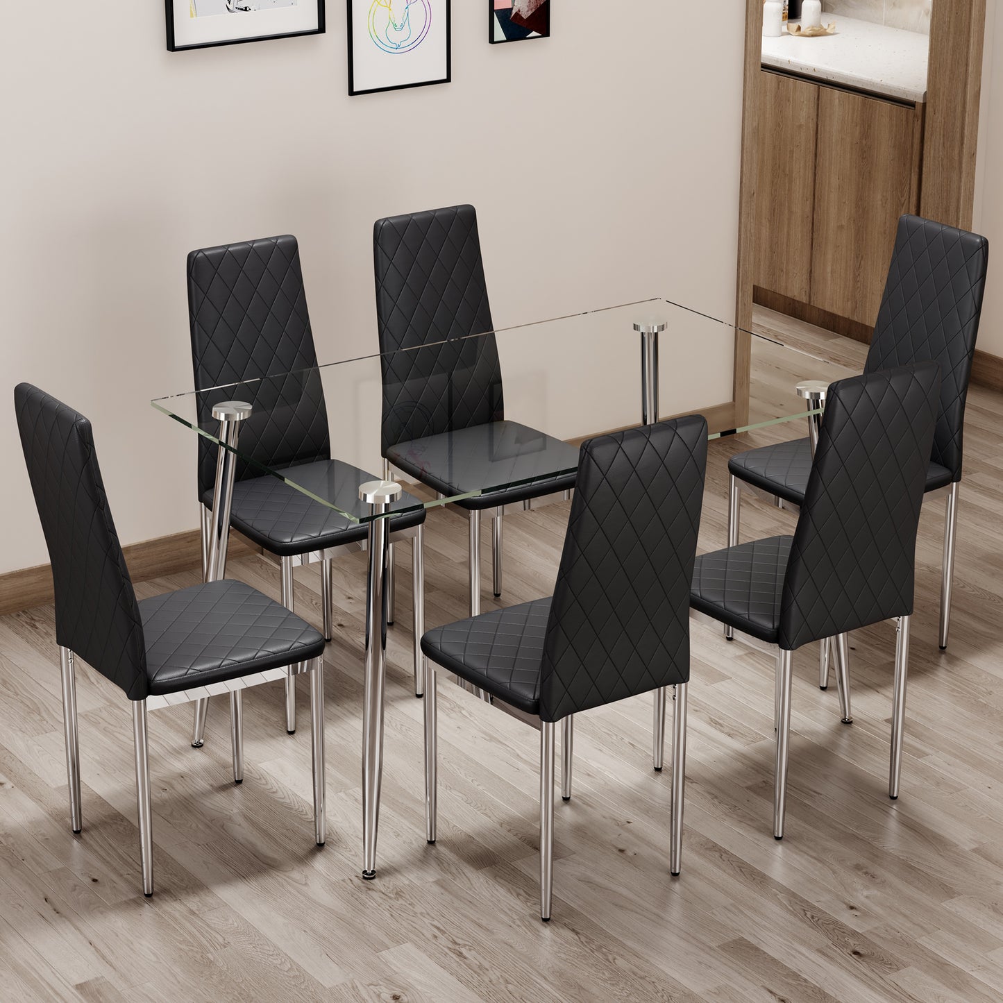 Gordon Dining Set, Set of 7 (Black)