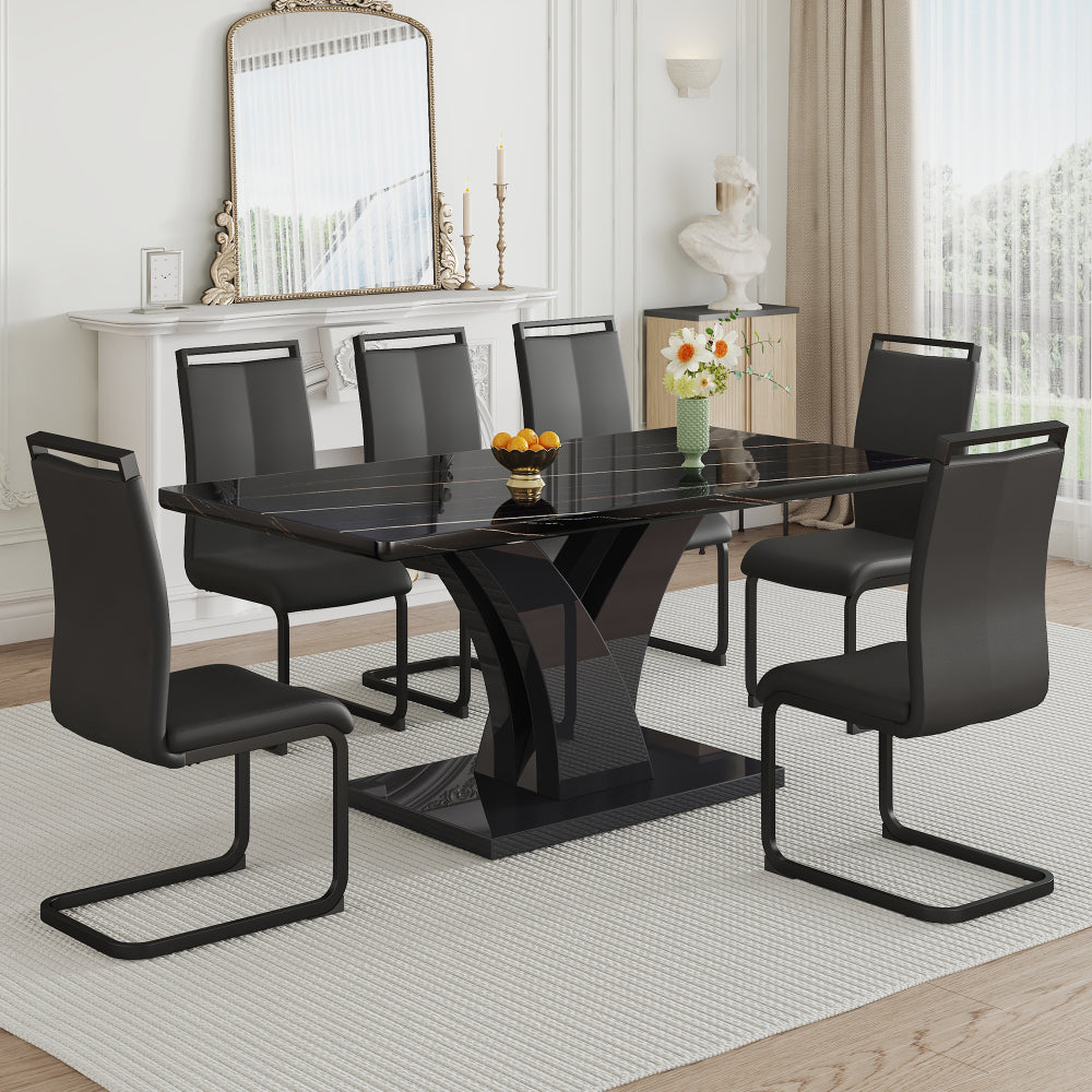 Harvey Dining Set, Set of 7 (Black)