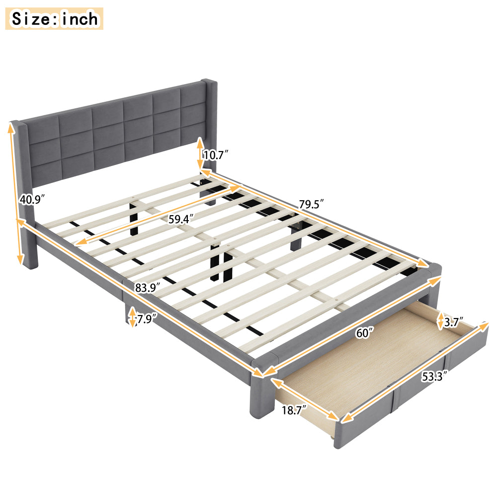 Guillermo Bed Frame, Queen (Grey)