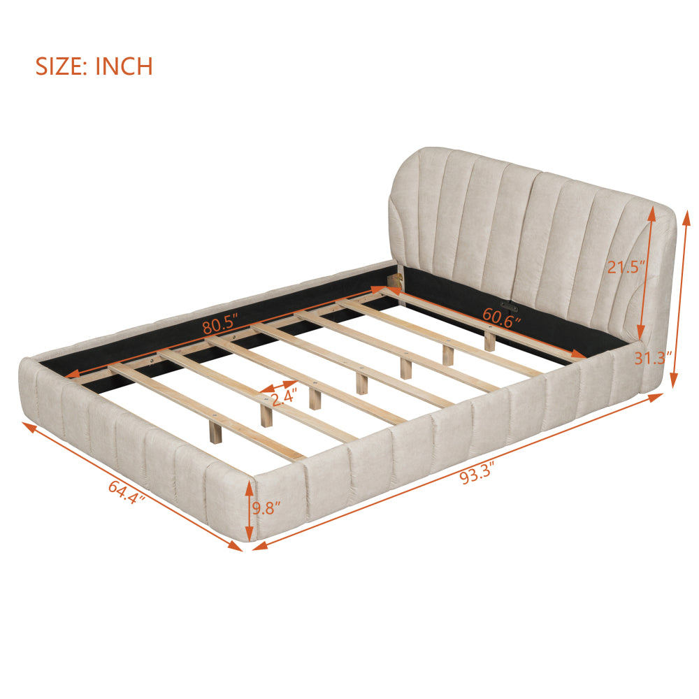Walters Bed Frame, Queen (Beige)