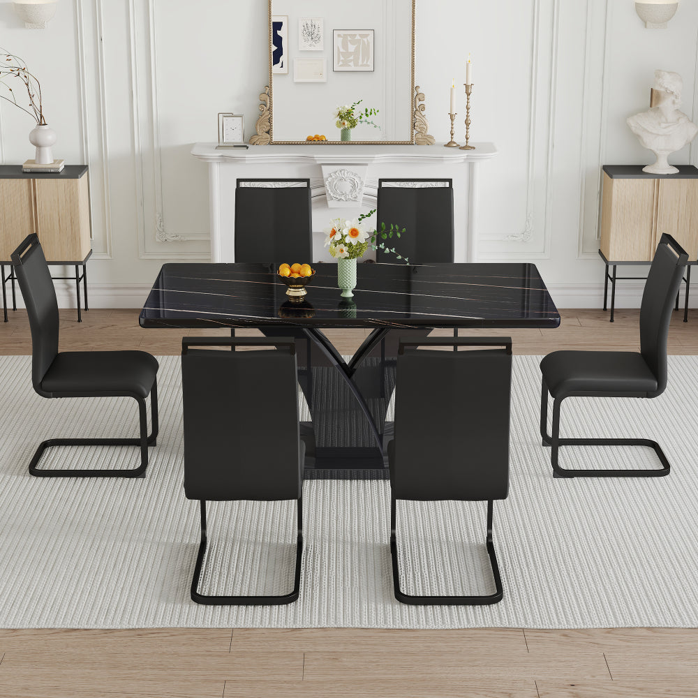Harvey Dining Set, Set of 7 (Black)