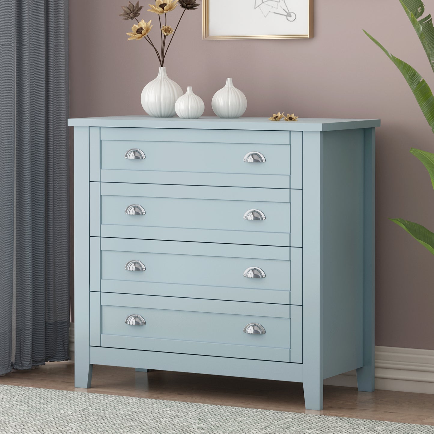 Kamryn Dresser, 4 Drawers (Grayish Blue)
