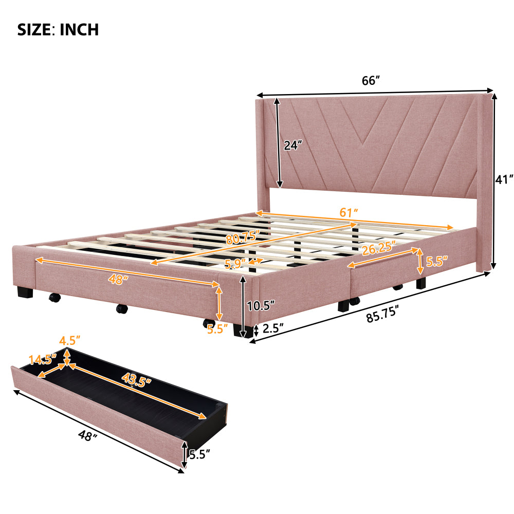 Derrick Bed Frame, Queen (Pink)