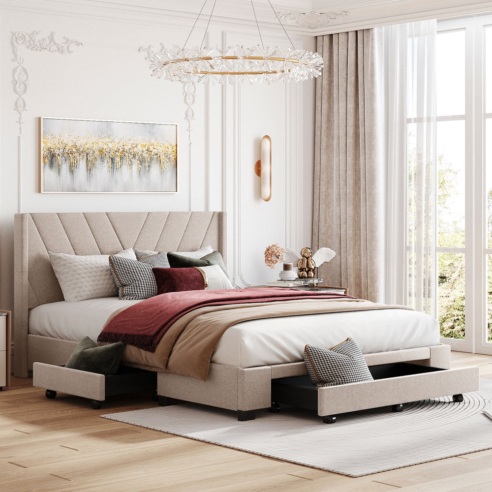 Derrick Bed Frame, Queen (Beige)