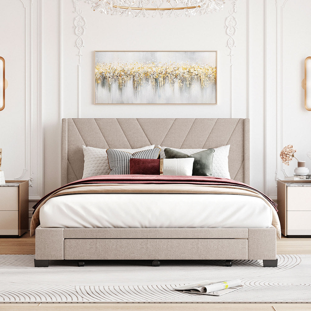 Derrick Bed Frame, Queen (Beige)
