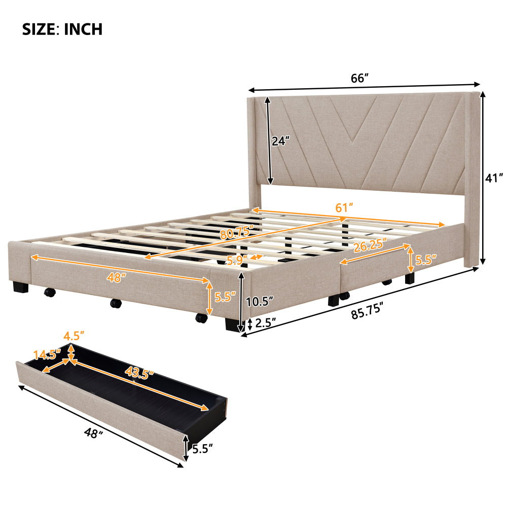Derrick Bed Frame, Queen (Beige)