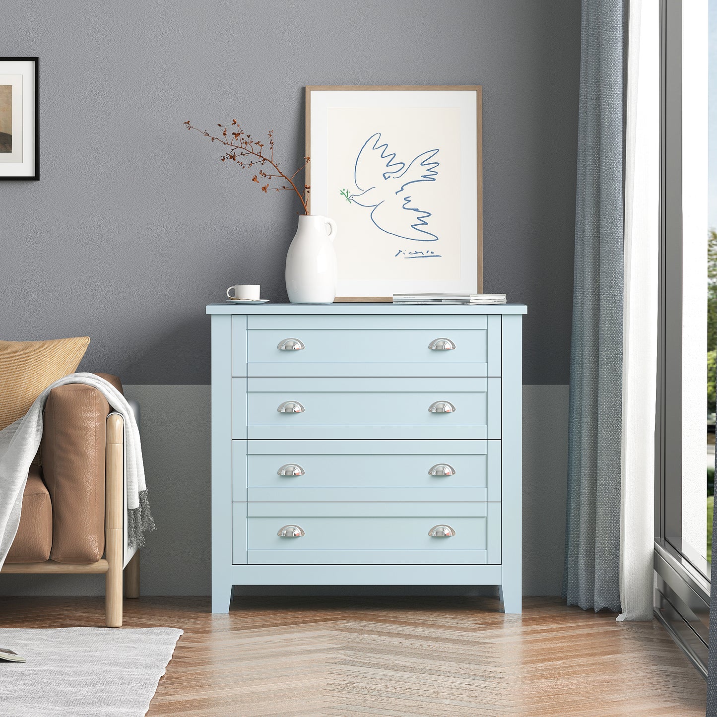 Kamryn Dresser, 4 Drawers (Grayish Blue)