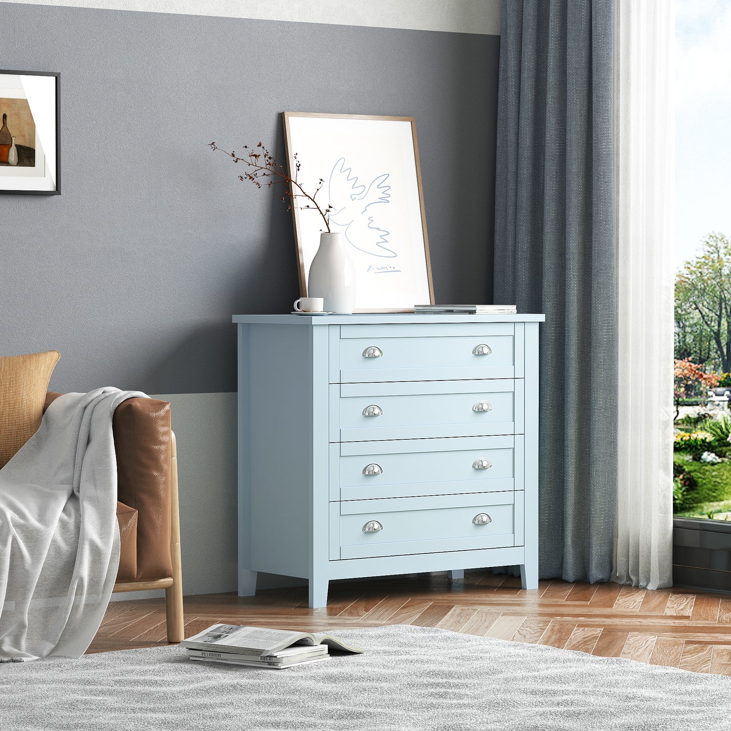 Kamryn Dresser, 4 Drawers (Grayish Blue)