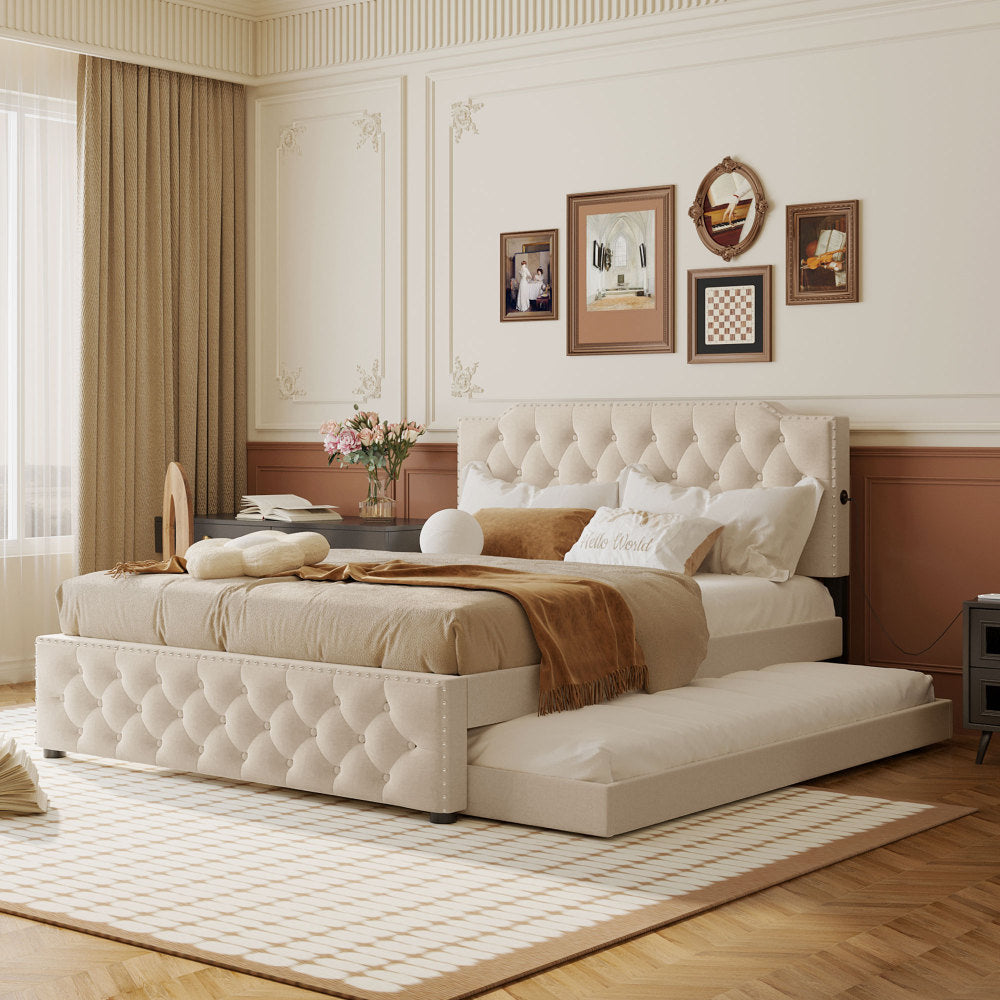 Jasmine Bed Frame, Queen (Beige)