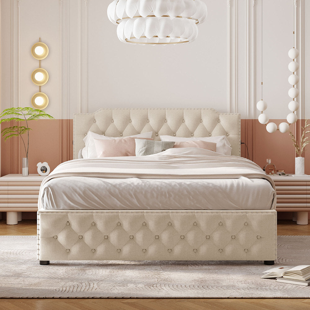 Jasmine Bed Frame, Queen (Beige)