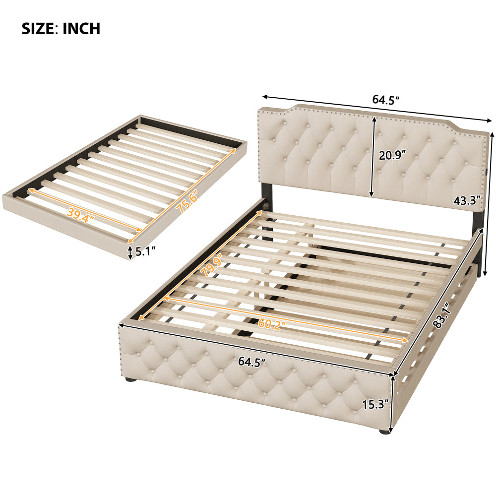 Jasmine Bed Frame, Queen (Beige)