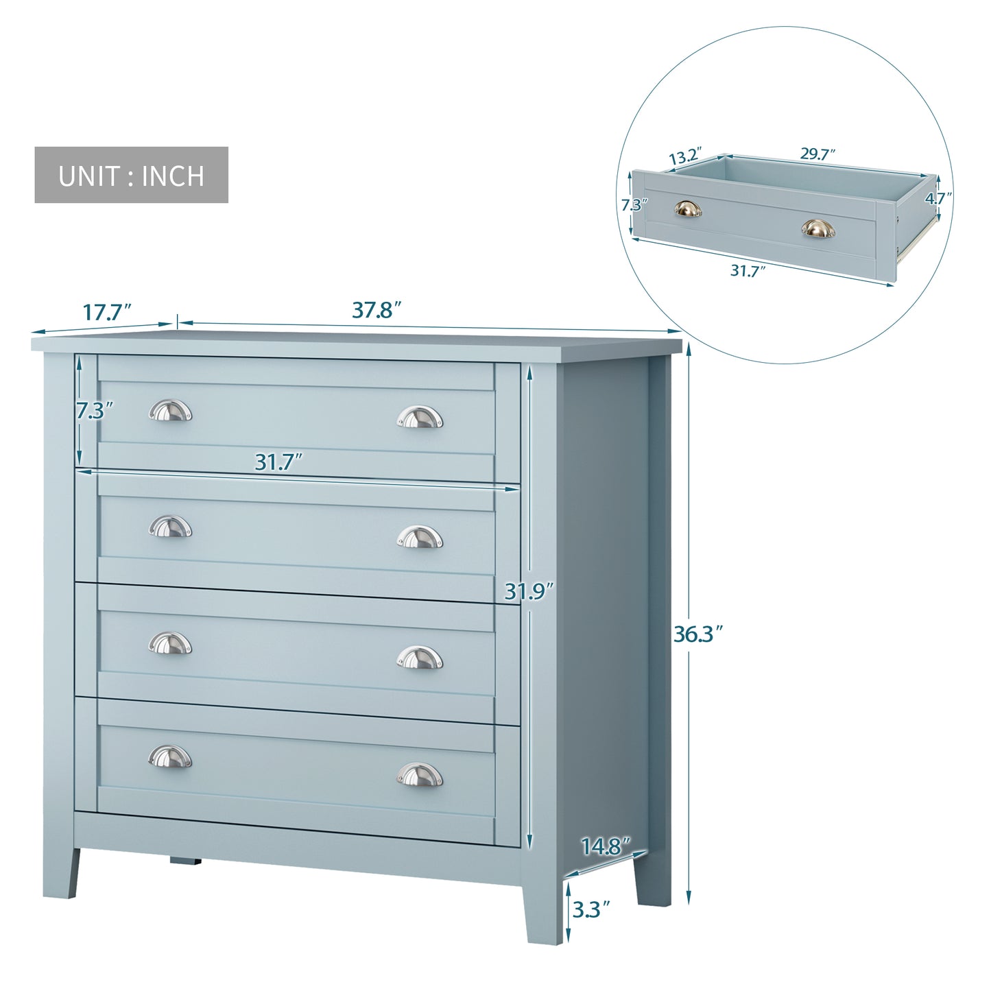 Kamryn Dresser, 4 Drawers (Grayish Blue)