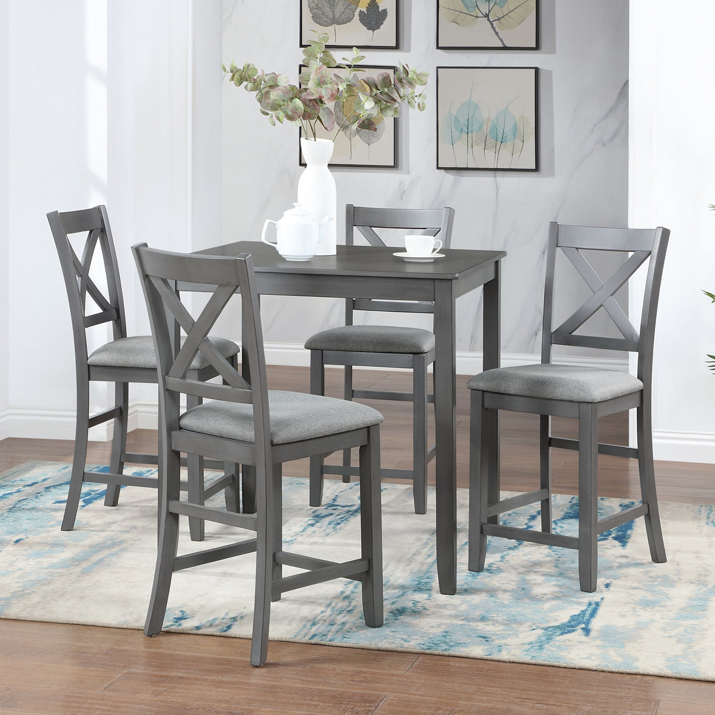 Roach Dining Set, Set of 5 (Grey)