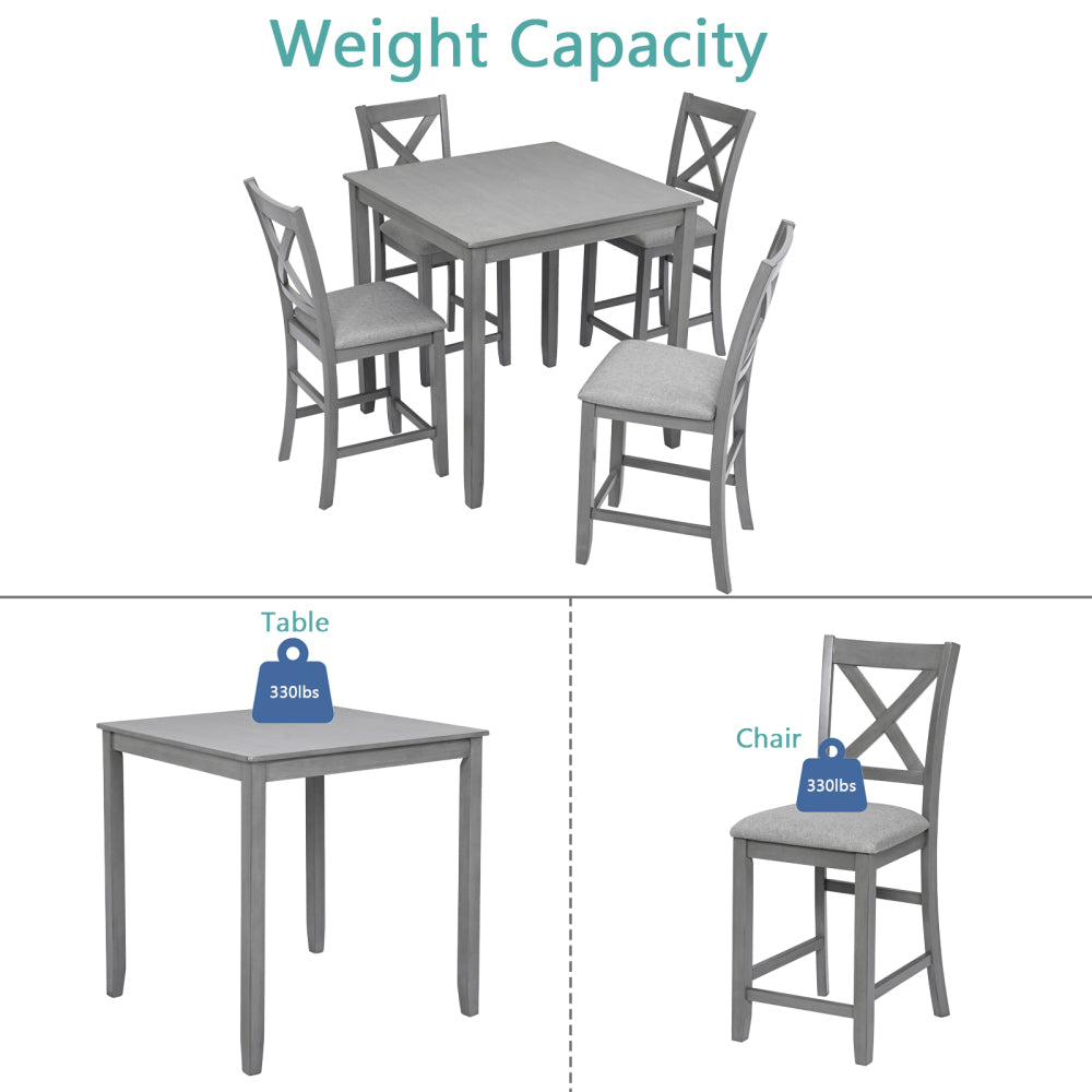 Roach Dining Set, Set of 5 (Grey)