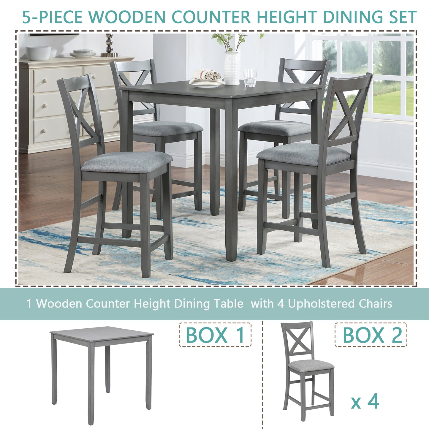 Roach Dining Set, Set of 5 (Grey)