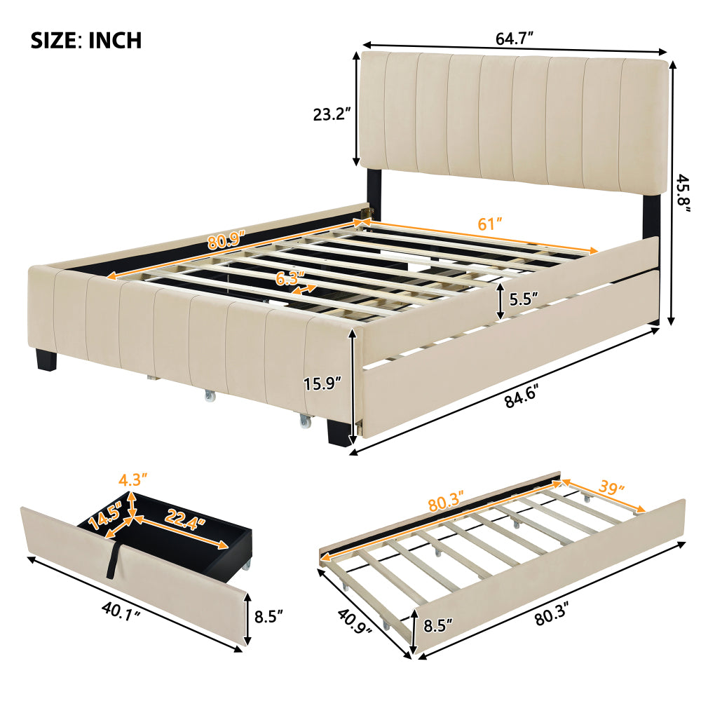 Spencer Bed, Queen (Beige)