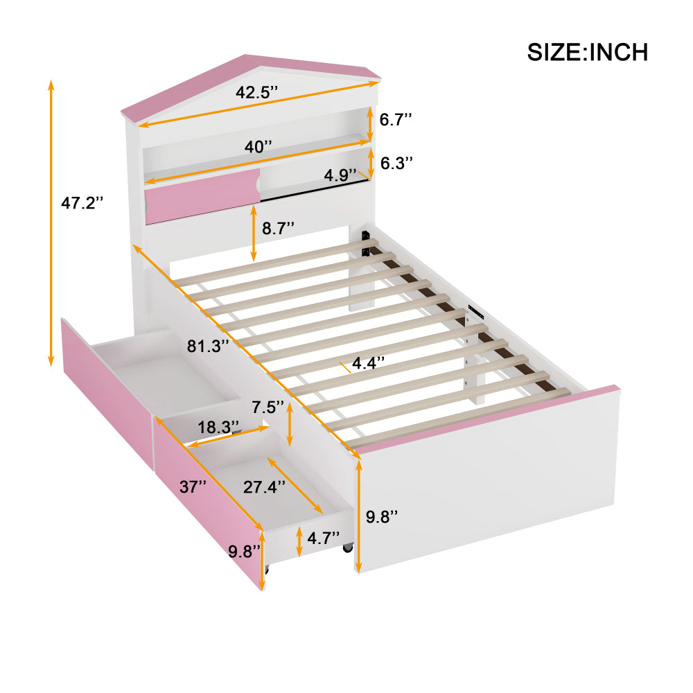 Cabrera Kids Bed, Twin (Pink)