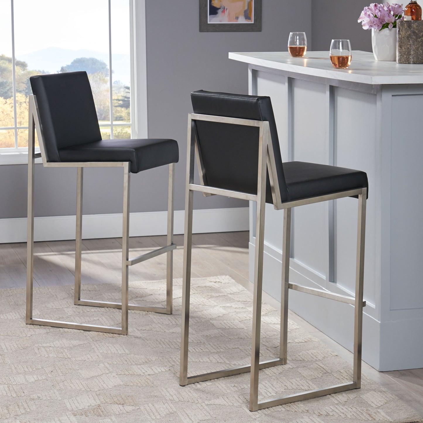 Knox Bar Stool, Set of 2 (Black)