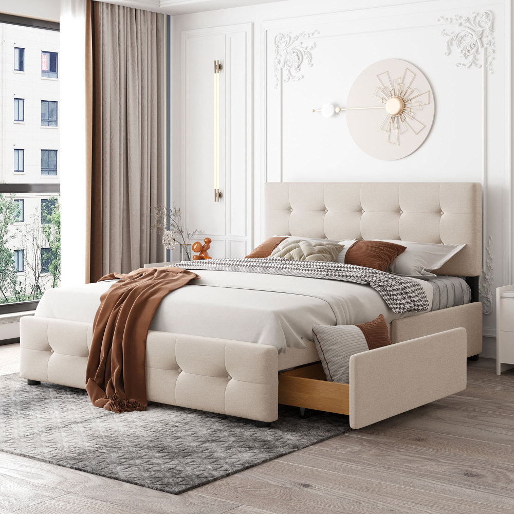 Kamden Bed Frame, Queen (Beige)