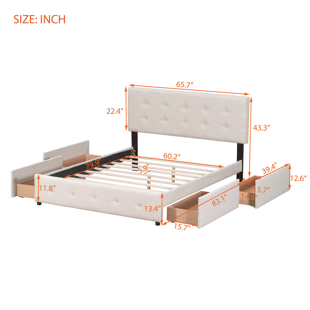 Kamden Bed Frame, Queen (Beige)