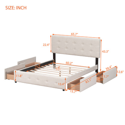 Kamden Bed Frame, Queen (Beige)