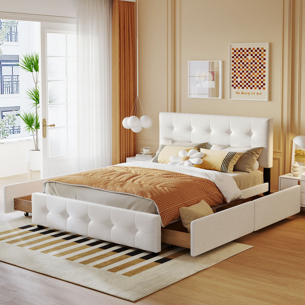 Kamden Bed Frame, Queen (Beige)