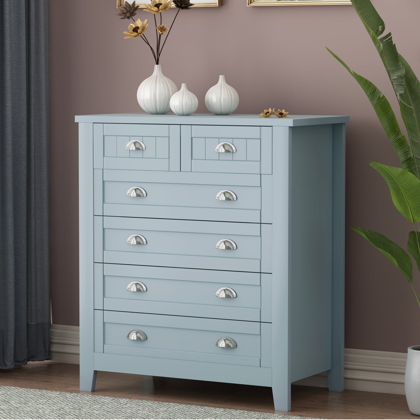 Kamryn Dresser, 6 Drawers (Grayish Blue)