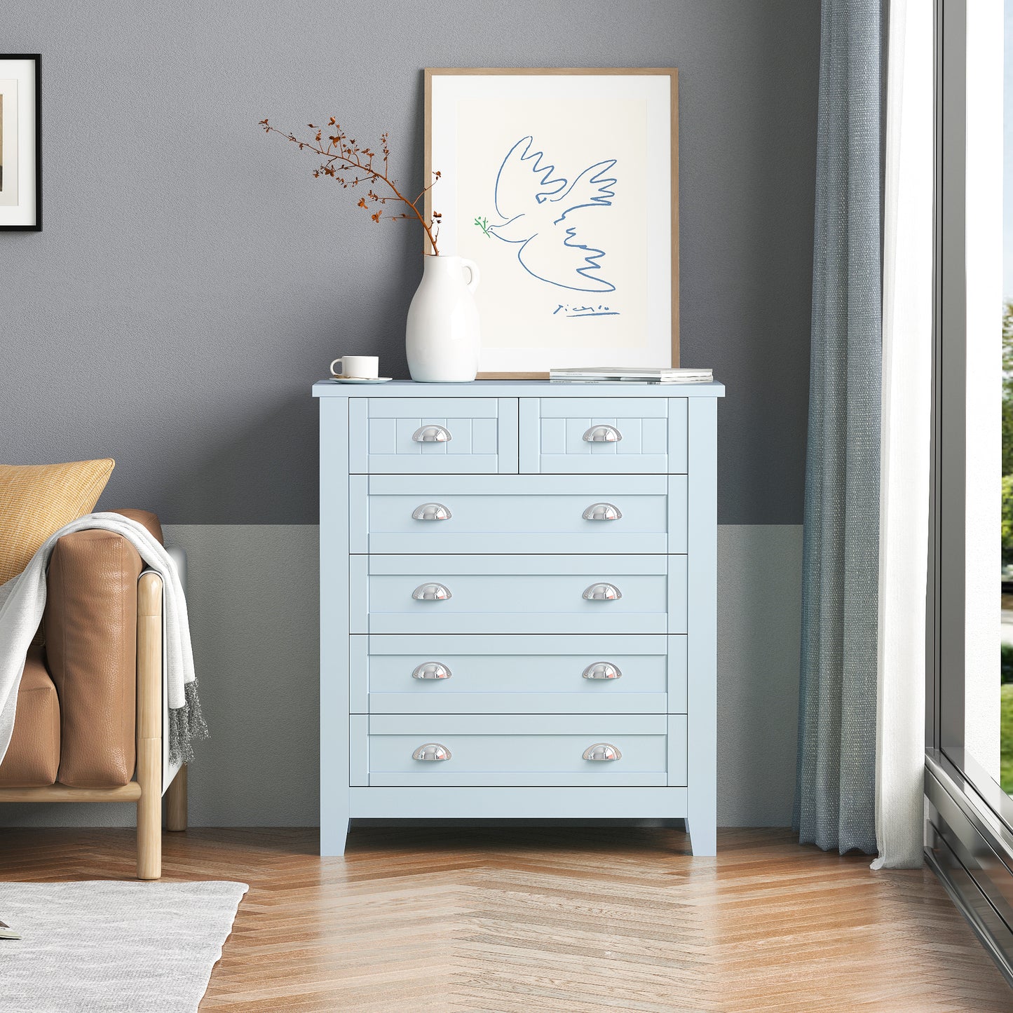 Kamryn Dresser, 6 Drawers (Grayish Blue)