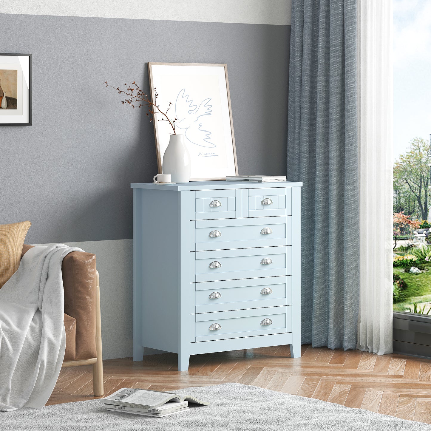 Kamryn Dresser, 6 Drawers (Grayish Blue)