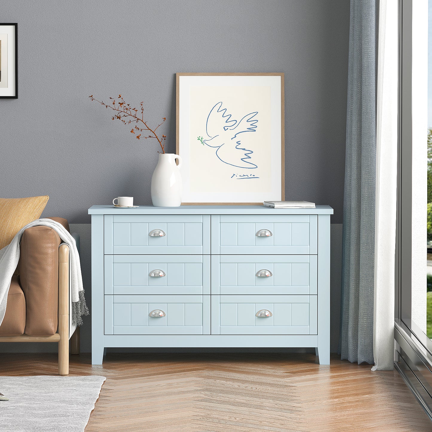 Kamryn Dresser, 6 Drawers (Grayish Blue)