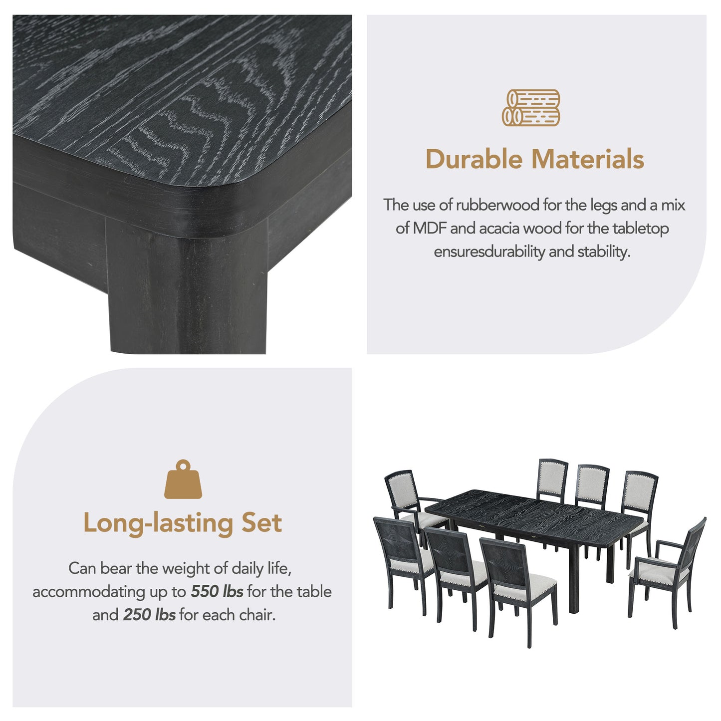 Dunlap Dining Set, Set of 9 (Black)