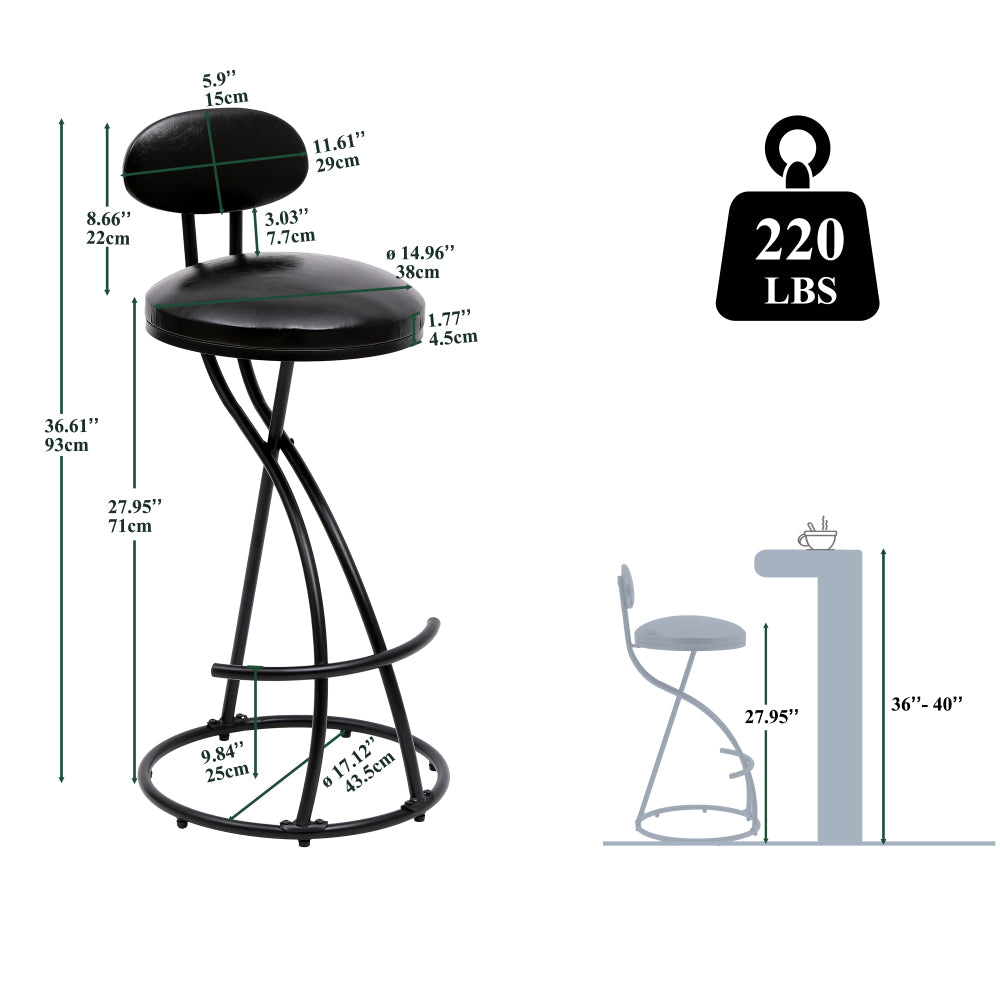 Cortez Bar Stool, Set of 2 (Black)