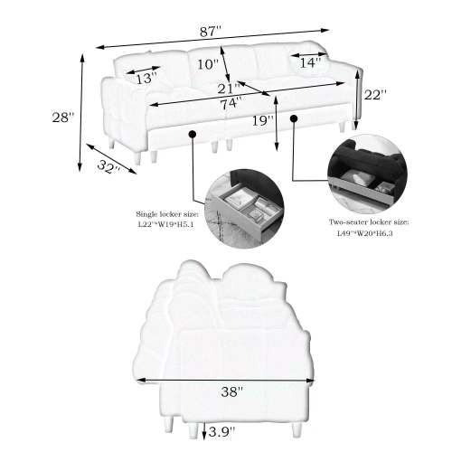 Cassidy Sofa Bed with Storage (White)