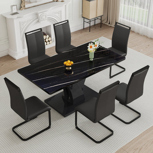 Harvey Dining Set, Set of 7 (Black)